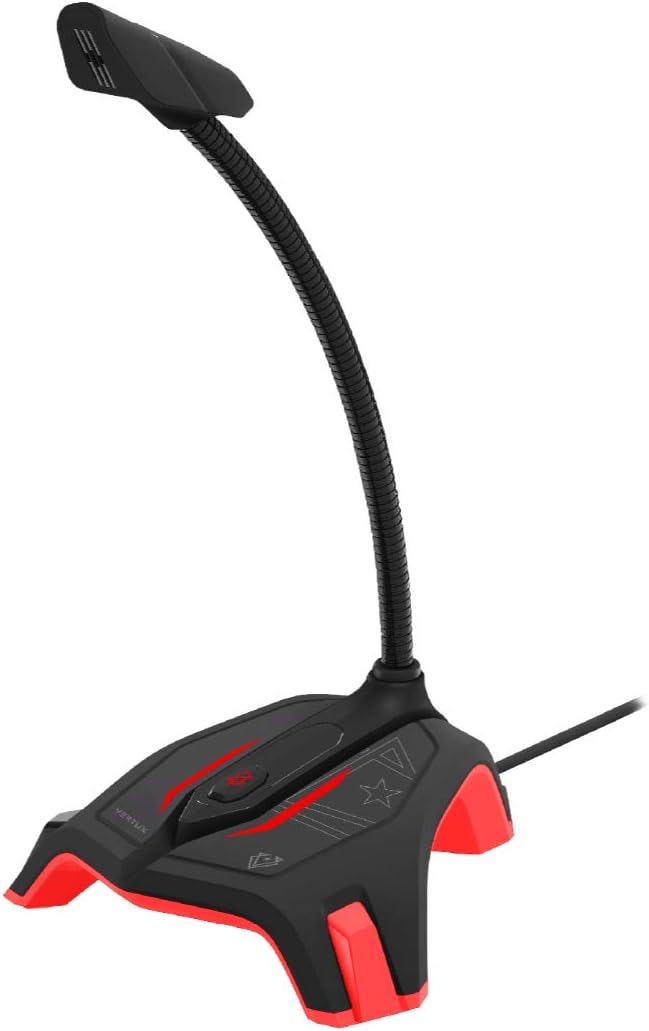 Vertux Gaming Microphone, Professional High Definition Omnidirectional USB Gaming Mic with Flexible Gooseneck, Mute Button and Built-in LED Backlit for Gaming Console, Recording, PC RED Vertux Gaming Microphone, Professional High Definition Omnidirectional USB Gaming Mic with Flexible Gooseneck, Mute Button and Built-in LED Backlit for Gaming Console, Recording, PC RED